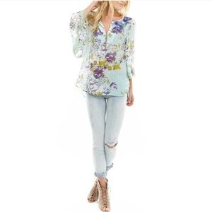 ARATTA Floral Print Bell Sleeve Top in Aqua